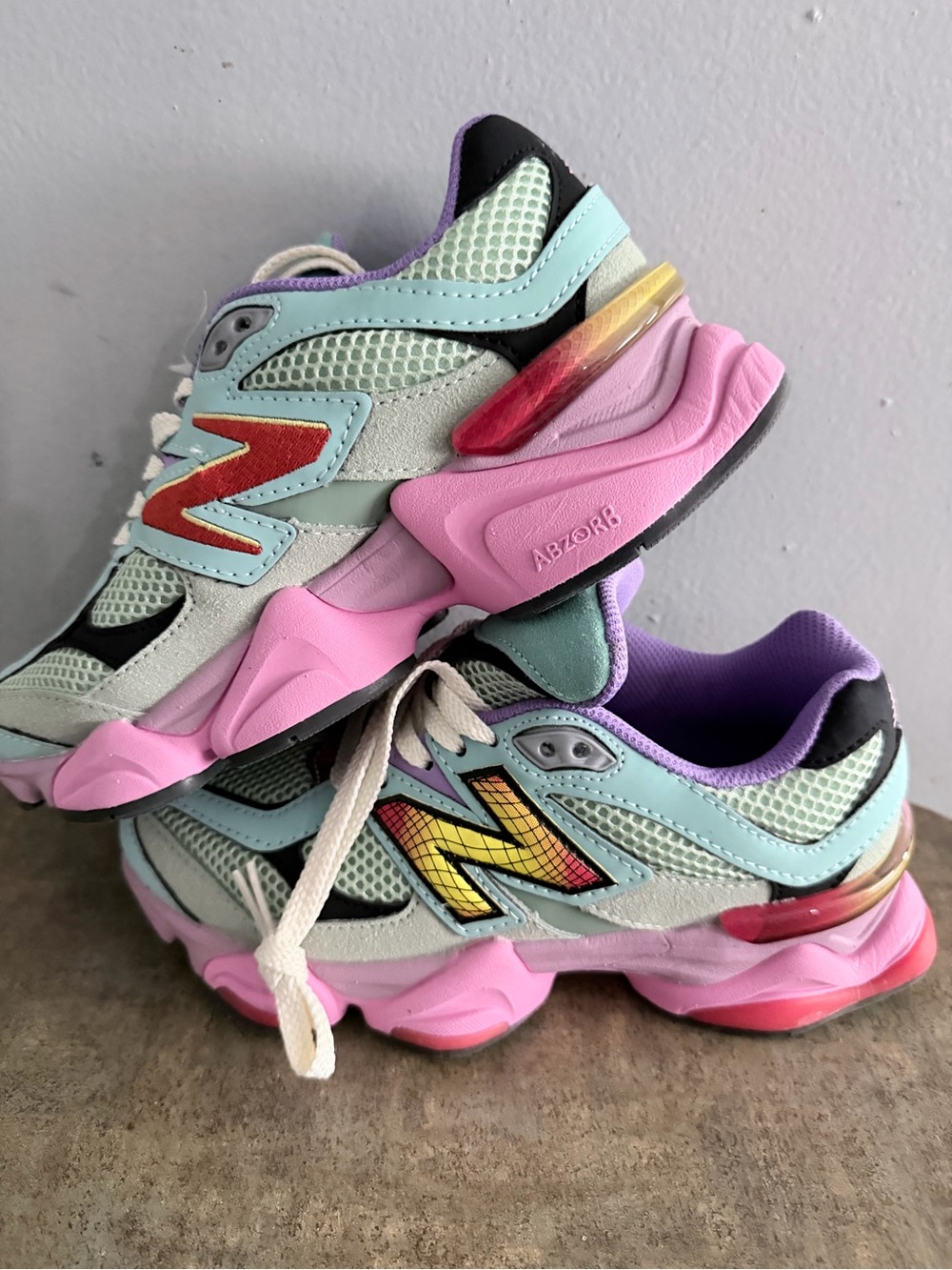 New Balance Kids Mint, Pink & Purple Athletic Sneakers with Rainbow Accent